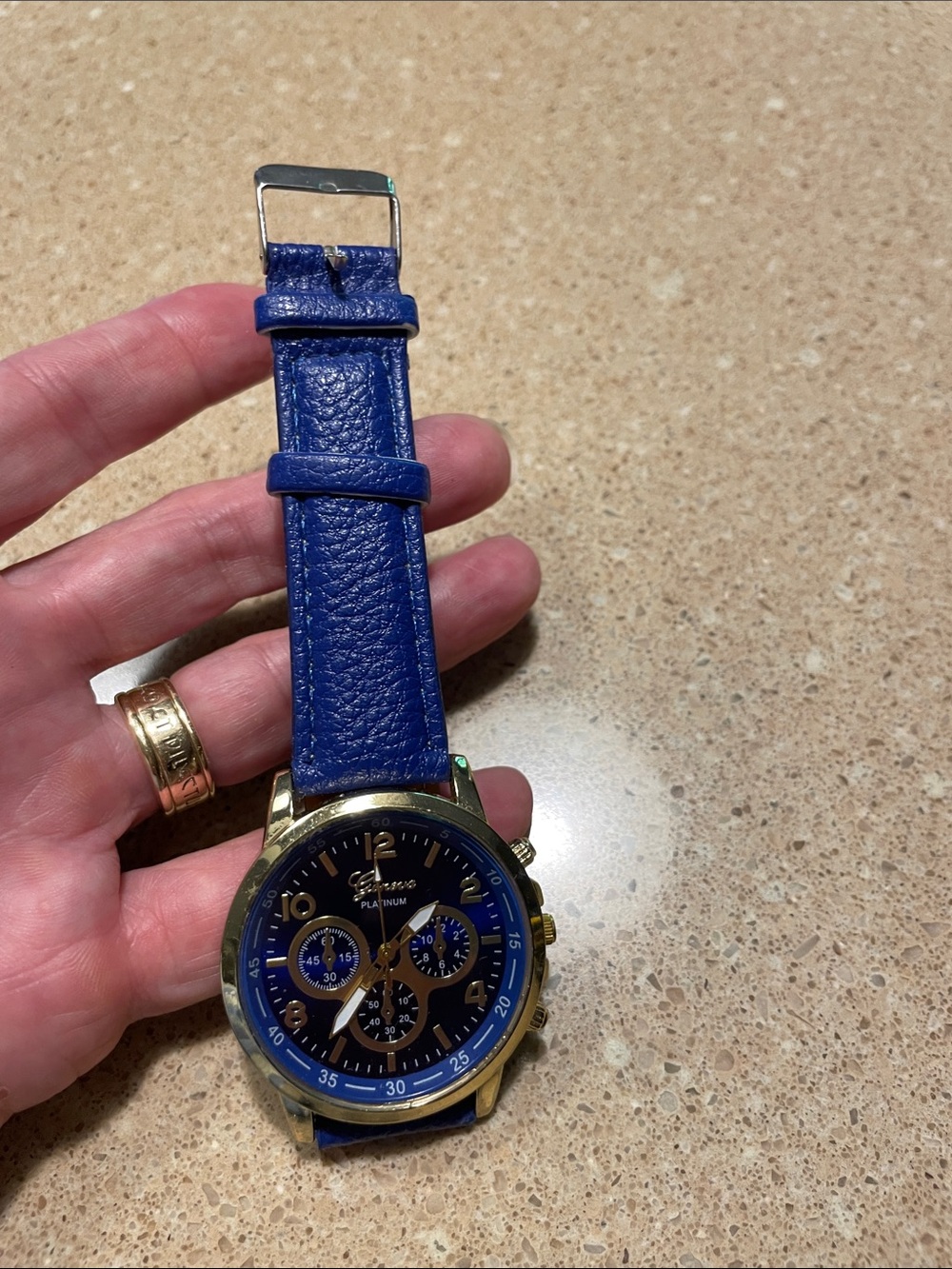 Geneva Platinum Blue Strap Gold-Tone Case Chronograph Watch